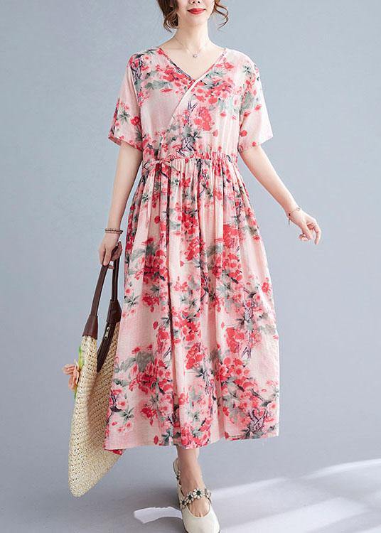 Chocolate Casual Retro Print Summer Vacation Dresses Short Sleeve - SooLinen