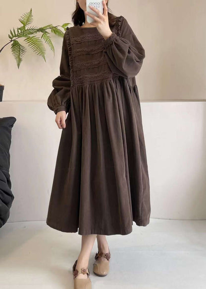 Chocolate Corduroy Dress Embroidered Exra Large Hem Spring