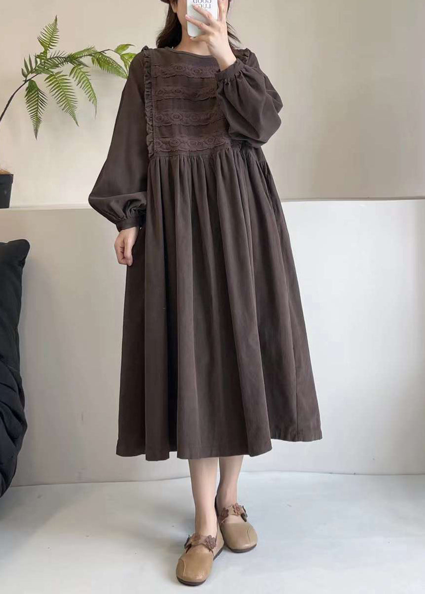 Chocolate Corduroy Dress Embroidered Exra Large Hem Spring