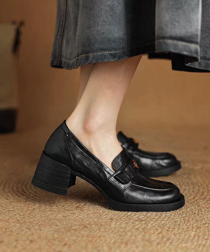 Chocolate Cowhide Leather Splicing Chunky Loafer Shoes