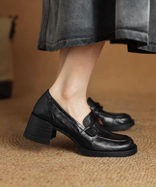 Chocolate Cowhide Leather Splicing Chunky Loafer Shoes