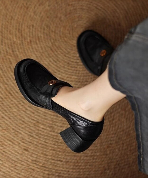 Chocolate Cowhide Leather Splicing Chunky Loafer Shoes