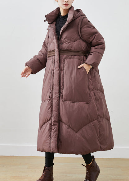 Chocolate Duck Down Coats Drawstring Big Pockets Winter