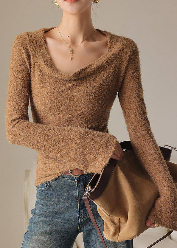 Chocolate Flare Sleeve Patchwork Solid Top