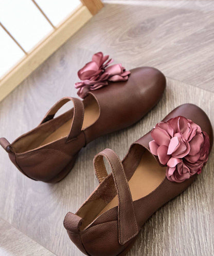 Chocolate Flat Shoes For Women Fine Flower Buckle Strap Flats