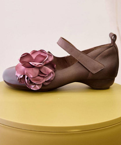Chocolate Flat Shoes For Women Fine Flower Buckle Strap Flats