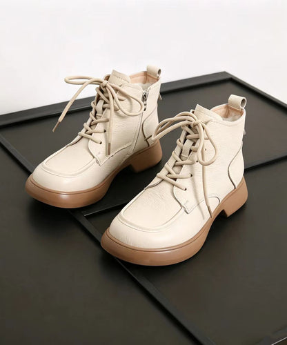 Chocolate Lace Up Cowhide Leather Ankle Boots
