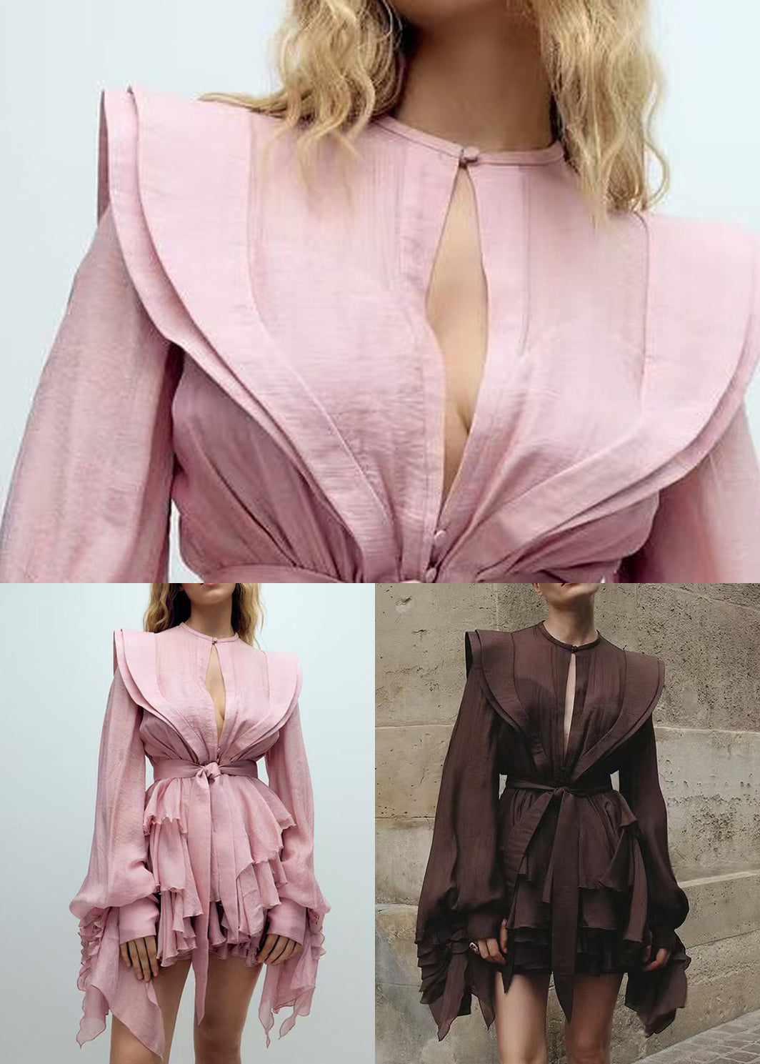 Chocolate Lace Up Solid Cotton Shirt Dress Fall