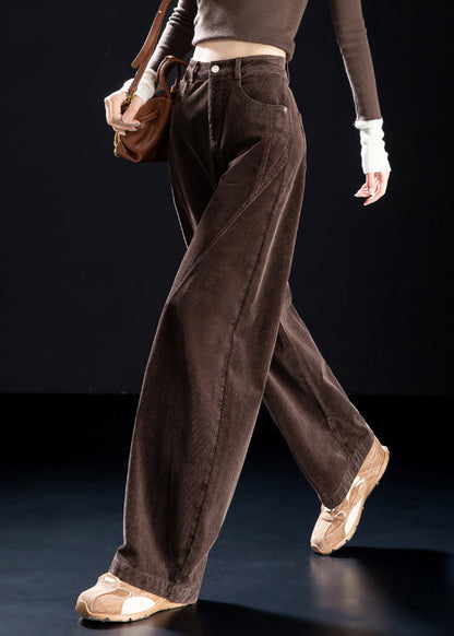 Chocolate Original Design Button Warm Fleece Corduroy Harem Pants High Waist