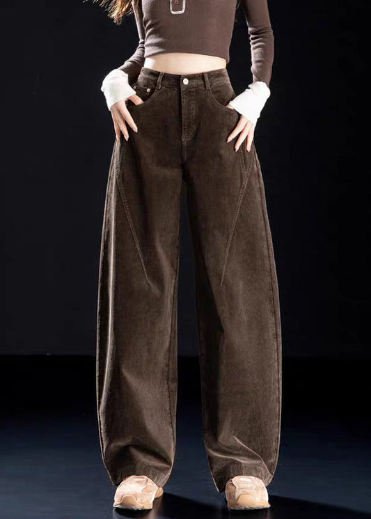 Chocolate Original Design Button Warm Fleece Corduroy Harem Pants High Waist