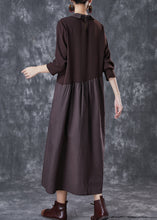 Load image into Gallery viewer, Chocolate Patchwork Cotton Holiday Dress Peter Pan Collar Spring