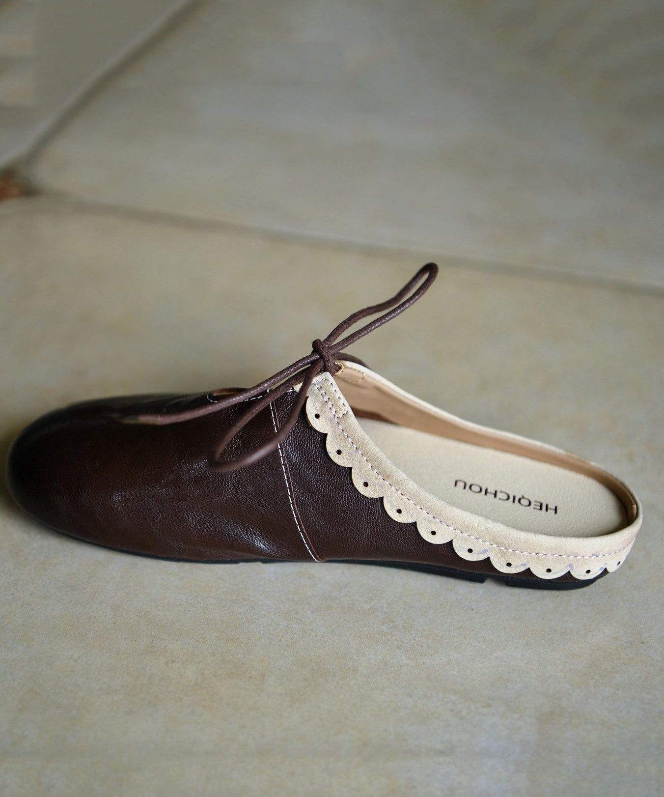Chocolate Sheepskin Stylish Splicing Slide Sandals Lace Up