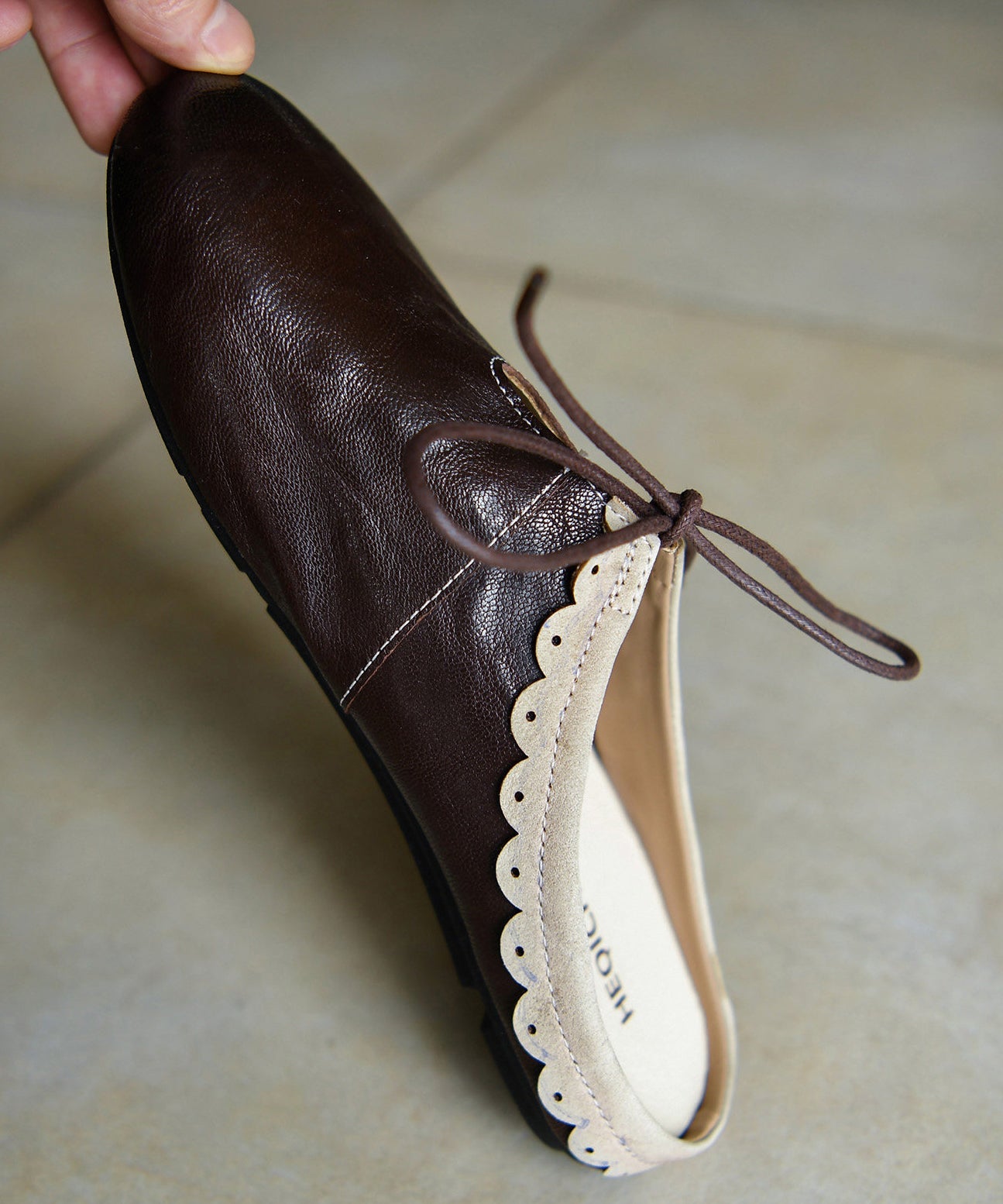 Chocolate Sheepskin Stylish Splicing Slide Sandals Lace Up