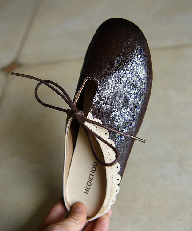 Chocolate Sheepskin Stylish Splicing Slide Sandals Lace Up