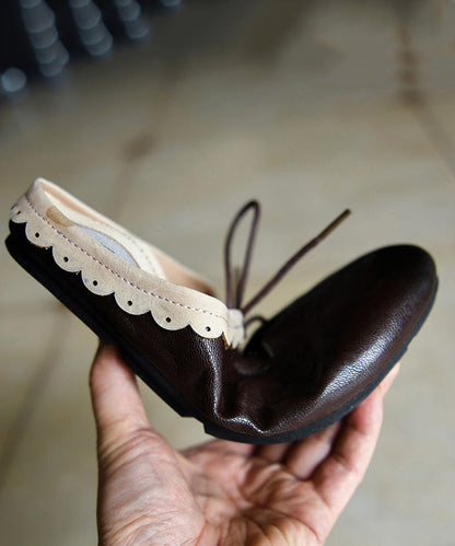 Chocolate Sheepskin Stylish Splicing Slide Sandals Lace Up