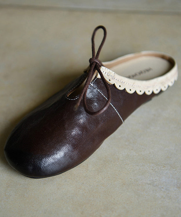 Chocolate Sheepskin Stylish Splicing Slide Sandals Lace Up