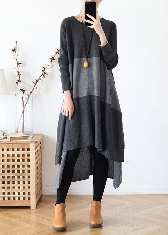 Christmas gray Sweater outfits Street Style o neck patchwork Largo fall knit dresses - SooLinen