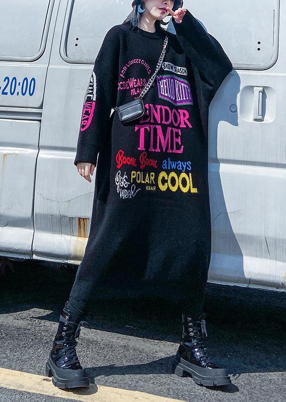 Christmas o neck Sweater dresses Vintage black Letter daily sweater dresses - SooLinen