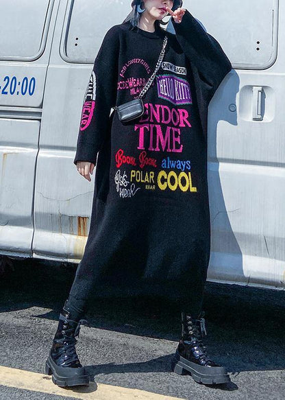 Christmas o neck Sweater dresses Vintage black Letter daily sweater dresses - SooLinen