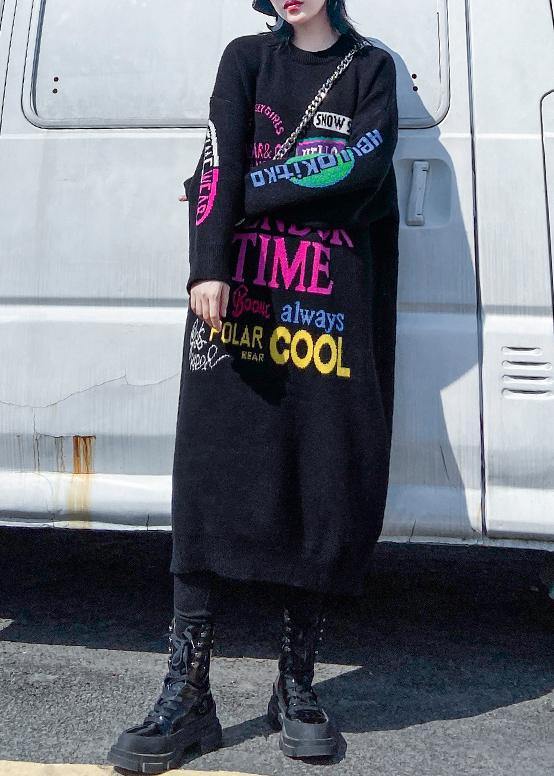 Christmas o neck Sweater dresses Vintage black Letter daily sweater dresses - SooLinen