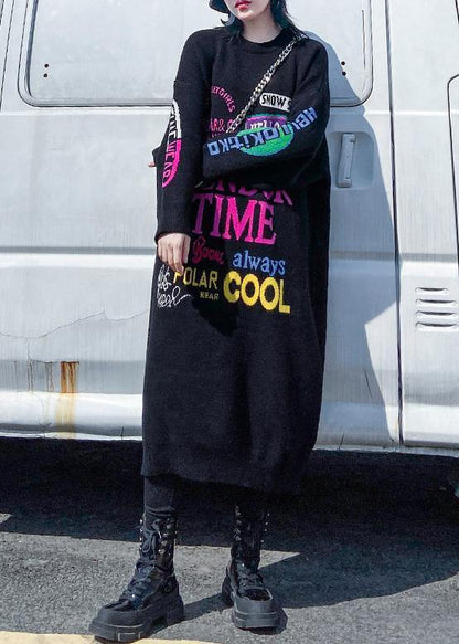Christmas o neck Sweater dresses Vintage black Letter daily sweater dresses - SooLinen