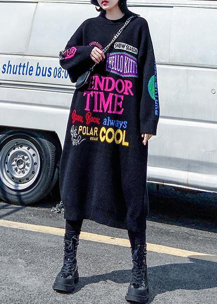Christmas o neck Sweater dresses Vintage black Letter daily sweater dresses - SooLinen