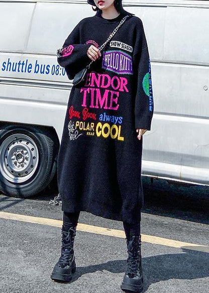 Christmas o neck Sweater dresses Vintage black Letter daily sweater dresses - SooLinen