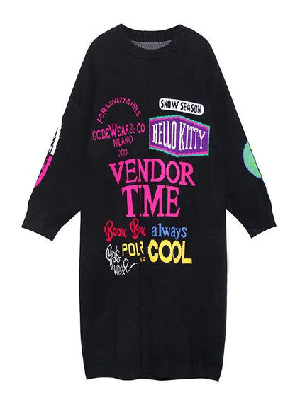 Christmas o neck Sweater dresses Vintage black Letter daily sweater dresses - SooLinen