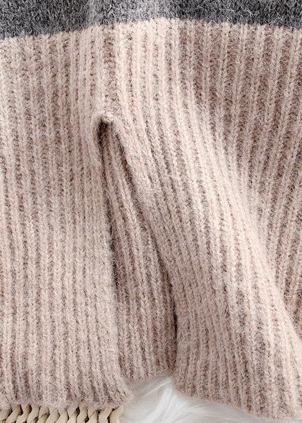 Chunky  gray Heart print knit tops oversize high neck patchwork knitted top - SooLinen