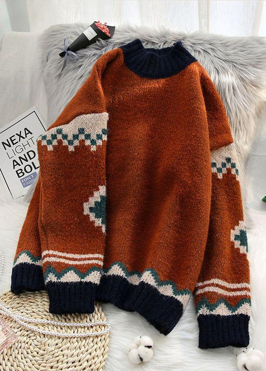 Chunky beige knitted top patchwork plus size clothing spring knit tops - SooLinen