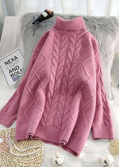 Chunky blue knit tops cable casual high neck knitwear - SooLinen