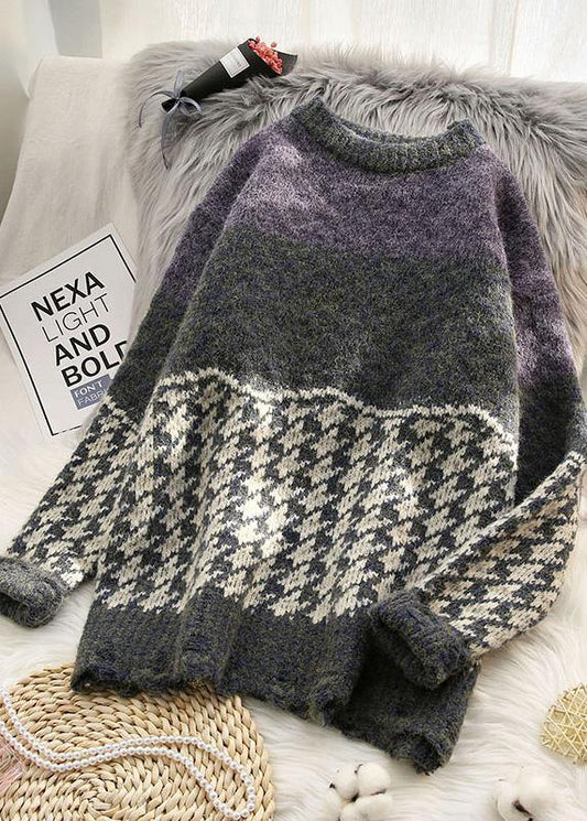 Chunky burgundy knitted t shirt o neck baggy spring knitted blouse - SooLinen