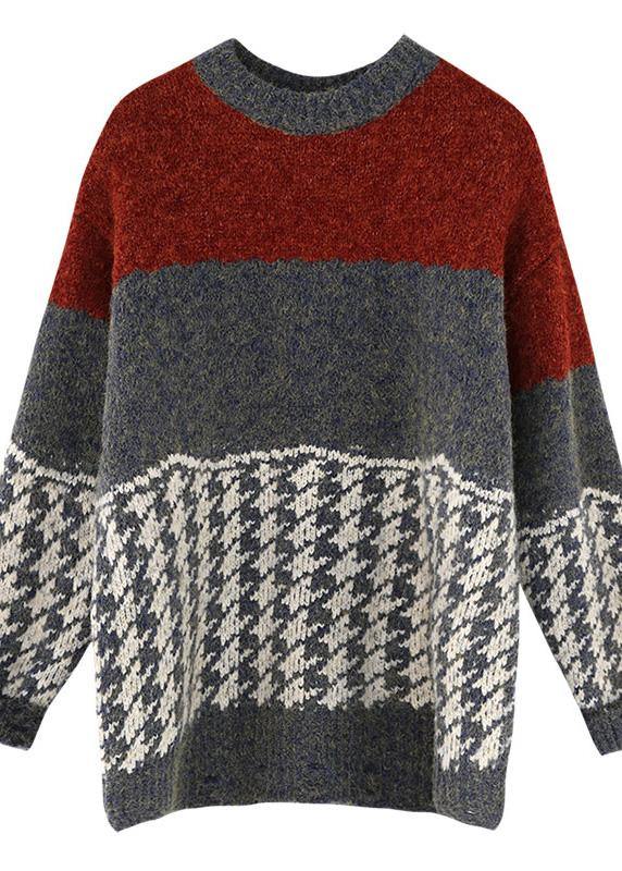 Chunky burgundy knitted t shirt o neck baggy spring knitted blouse - SooLinen