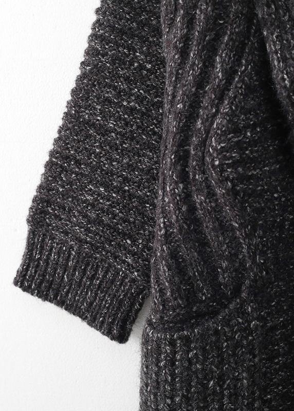 Chunky gray knitted cardigans plus size clothing hooded pockets knit outwear - SooLinen