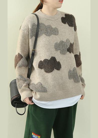 Chunky khaki Cloud Knit top silhouette o neck false two pieces knit tops - SooLinen