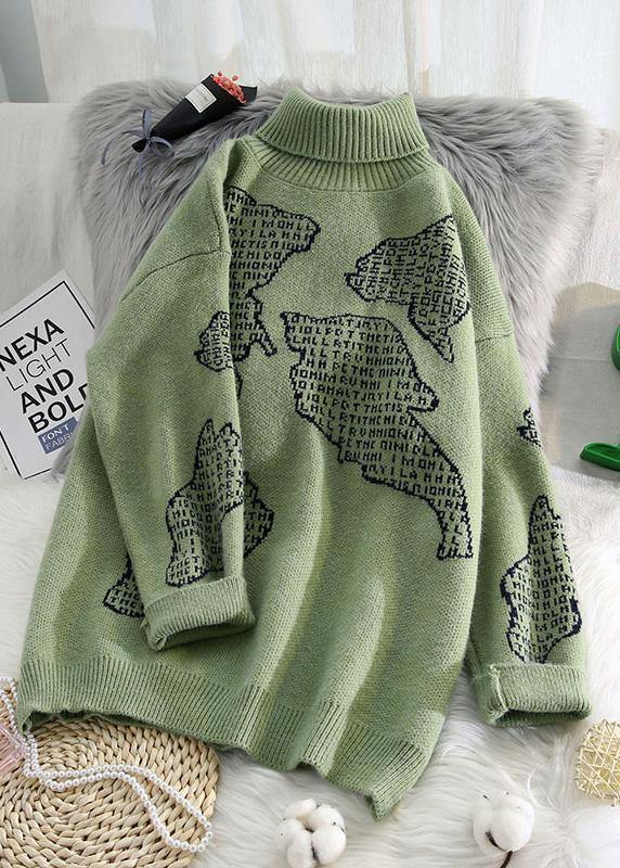 Chunky orange crane tops high neck oversize wild knitwear - SooLinen