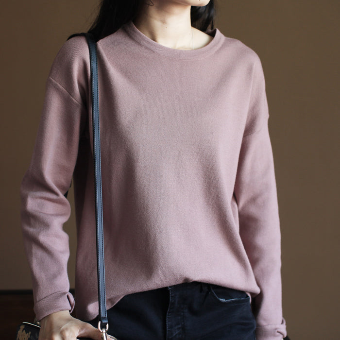 Chunky pink winter sweater Loose fitting knitted blouses vintage o neck top rabbit fur