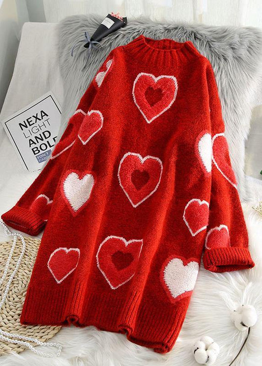 Chunky red Sweater dress outfit Largo o neck oversized thick knitwear - SooLinen