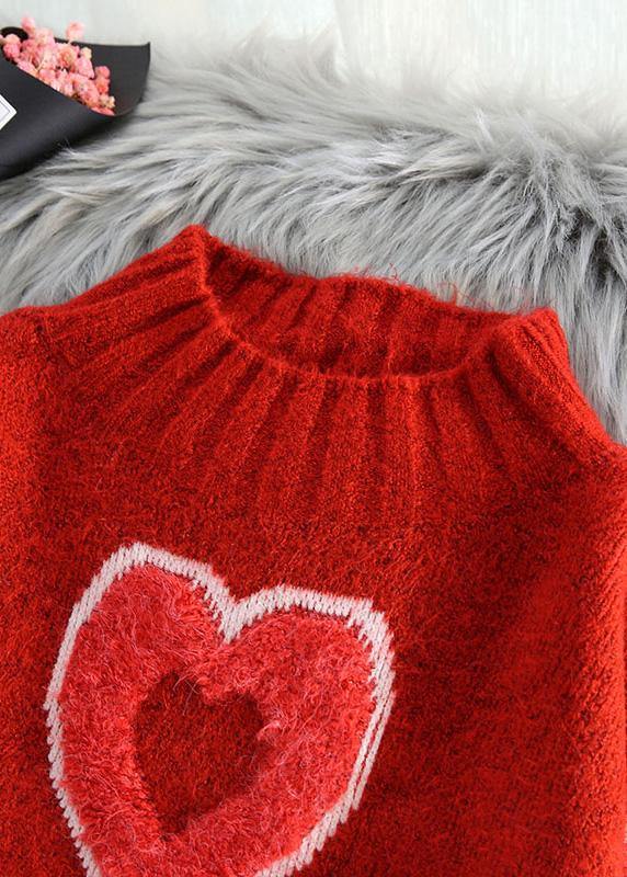 Chunky red Sweater dress outfit Largo o neck oversized thick knitwear - SooLinen