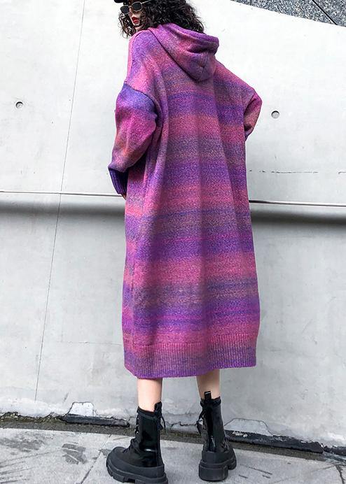 Chunky rose purple Sweater Wardrobes Moda hooded thick Art knitwear - SooLinen