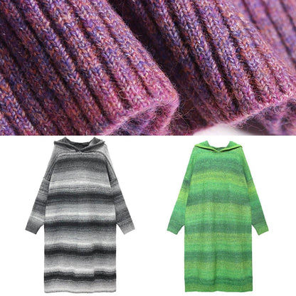 Chunky rose purple Sweater Wardrobes Moda hooded thick Art knitwear - SooLinen