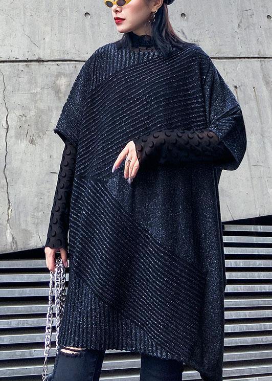 Chunky spring black knit tops plus size clothing o neck knit top - SooLinen