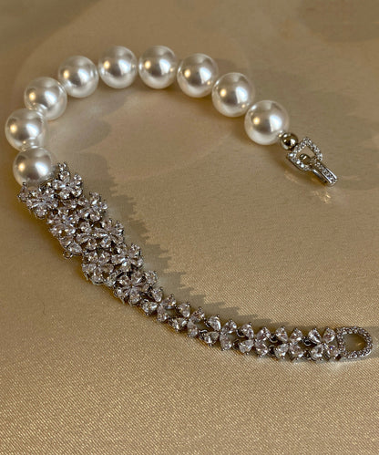 Classic Silver Blossoms Zircon Pearl Bracelet