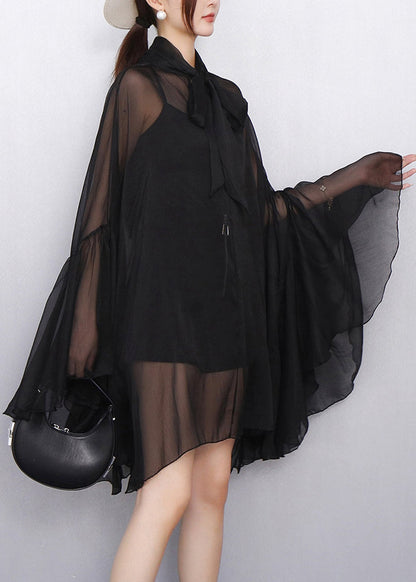 Classic Style Bold Floral Print Bow Chiffon Two Pieces Set Dress Fall