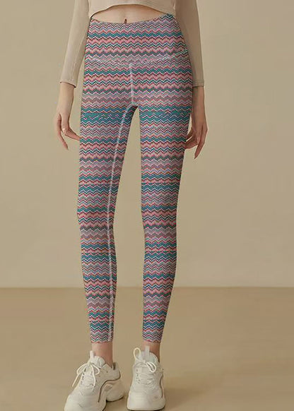 Classy  Wave Print High Waist Tummy Control Capri Athletic Leggings