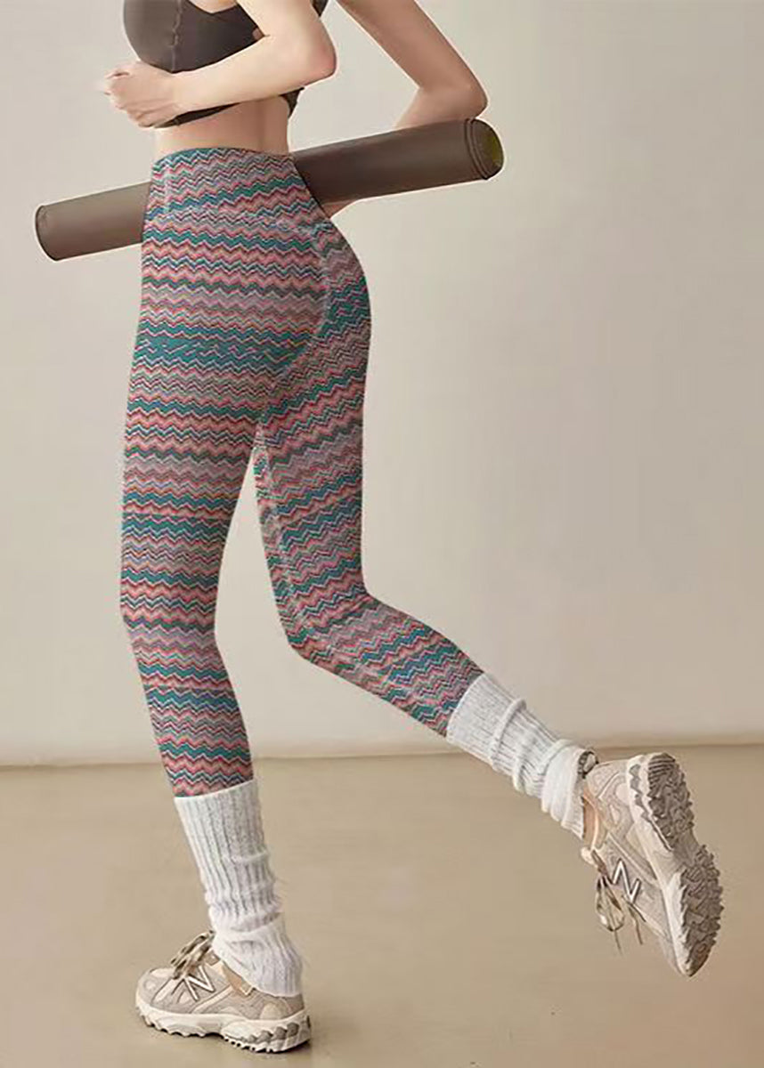 Classy  Wave Print High Waist Tummy Control Capri Athletic Leggings