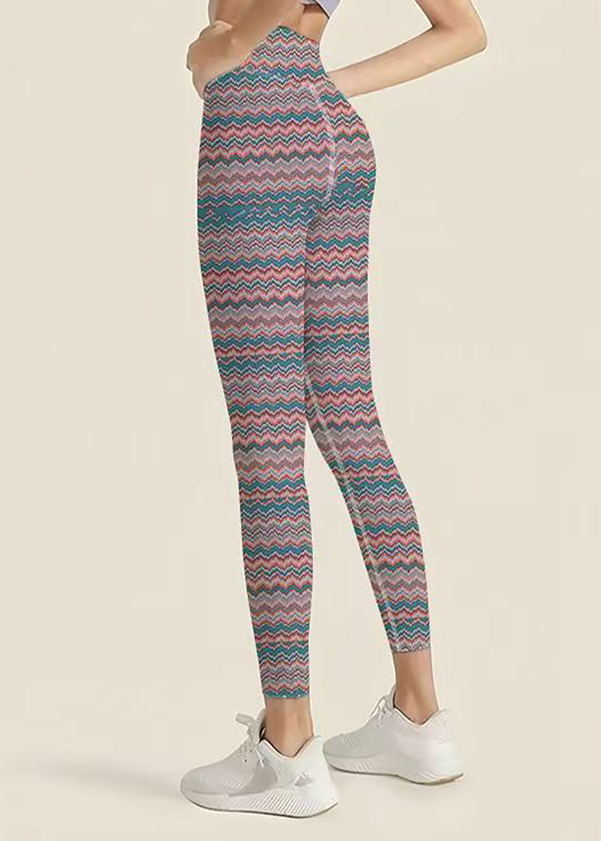 Classy  Wave Print High Waist Tummy Control Capri Athletic Leggings