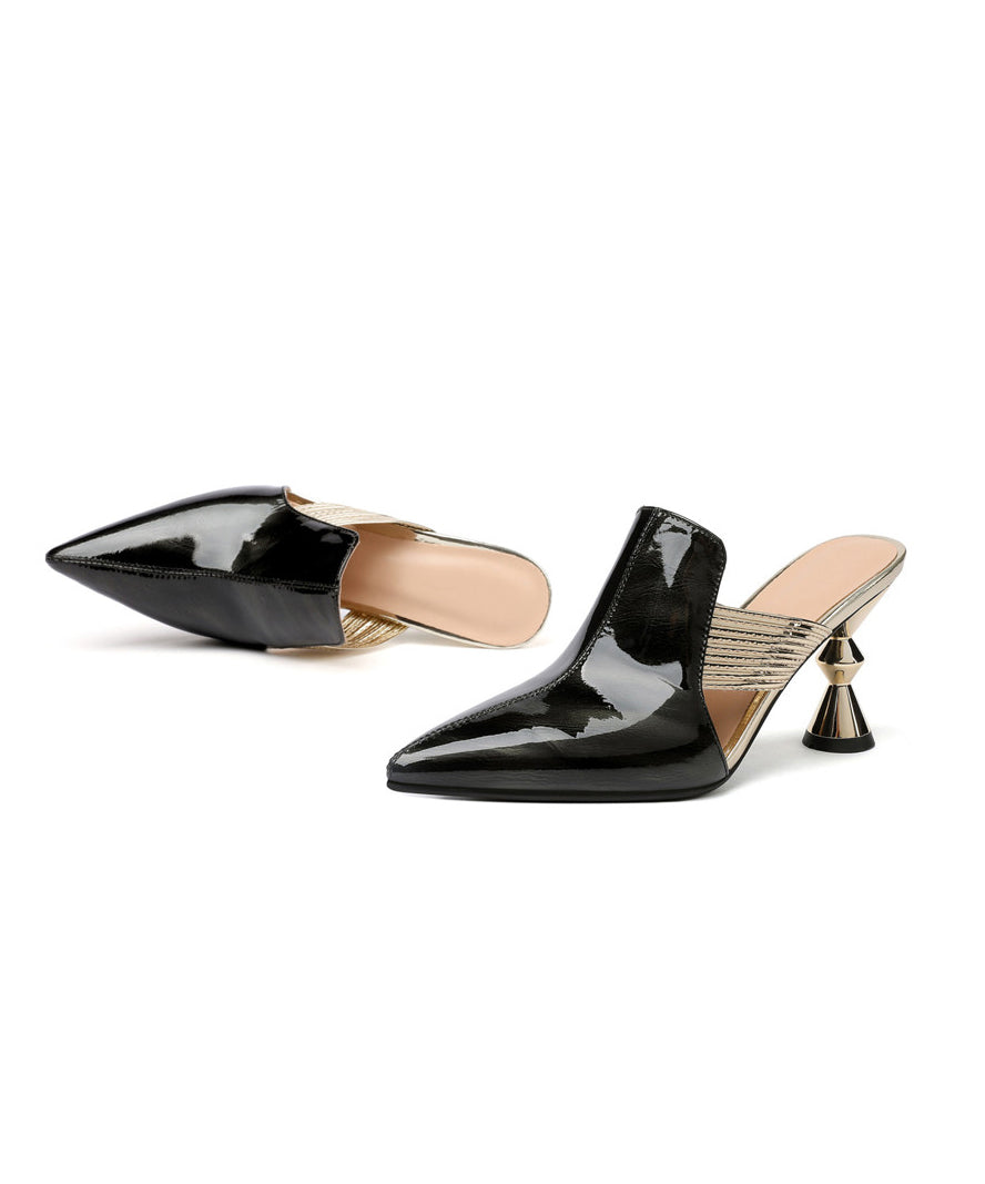 Classy Apricot Splicing High Heel Slide Sandals Pointed Toe