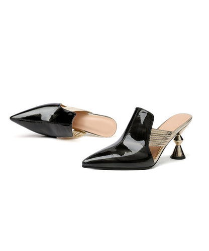 Classy Apricot Splicing High Heel Slide Sandals Pointed Toe
