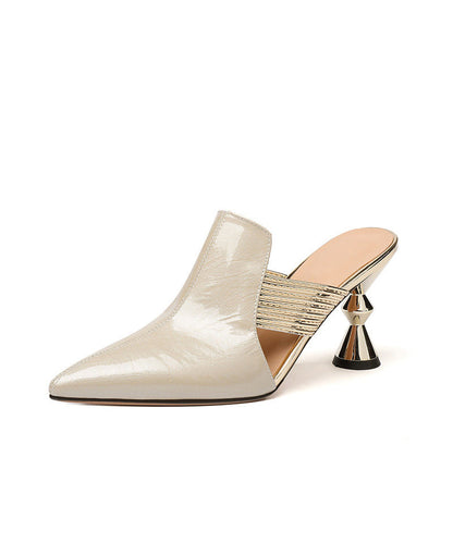 Classy Apricot Splicing High Heel Slide Sandals Pointed Toe